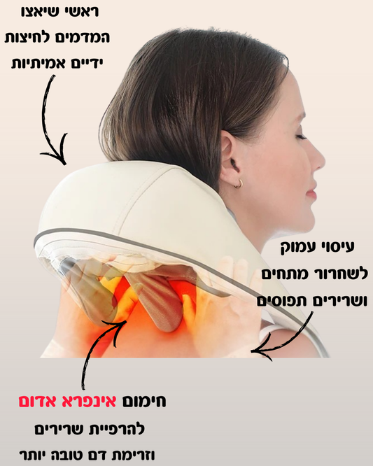 מעסה צוואר וכתפיים שיאצו 5D אלחוטי מקצועי
